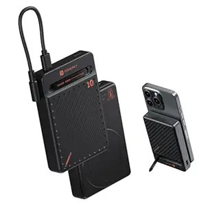 Portronics Chyro 10000mAh 15W Magnetic Wireless Fast Charging Powerbank with MagSafe Mobile Stand,in-Built Type C Cable With 20W Output,For iPhone 12 & Above, Android & Other Qi Enabled Devices(Black)