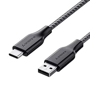 Ambrane Unbreakable 3A Fast Charging 1.5m Braided Type C Cable for Smartphones, Tablets & other Type C devices, 480Mbps Data Sync, Quick Charge 3.0 (RCT15A, Black)