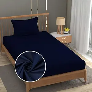 FRESH FROM LOOM Microfiber Single Size Solid Plain Bedsheet Set - 240 TC, Anti Fade, Includes 1 Pillow Covers (Size- 60x90 inch | Navy Blue| Solid)